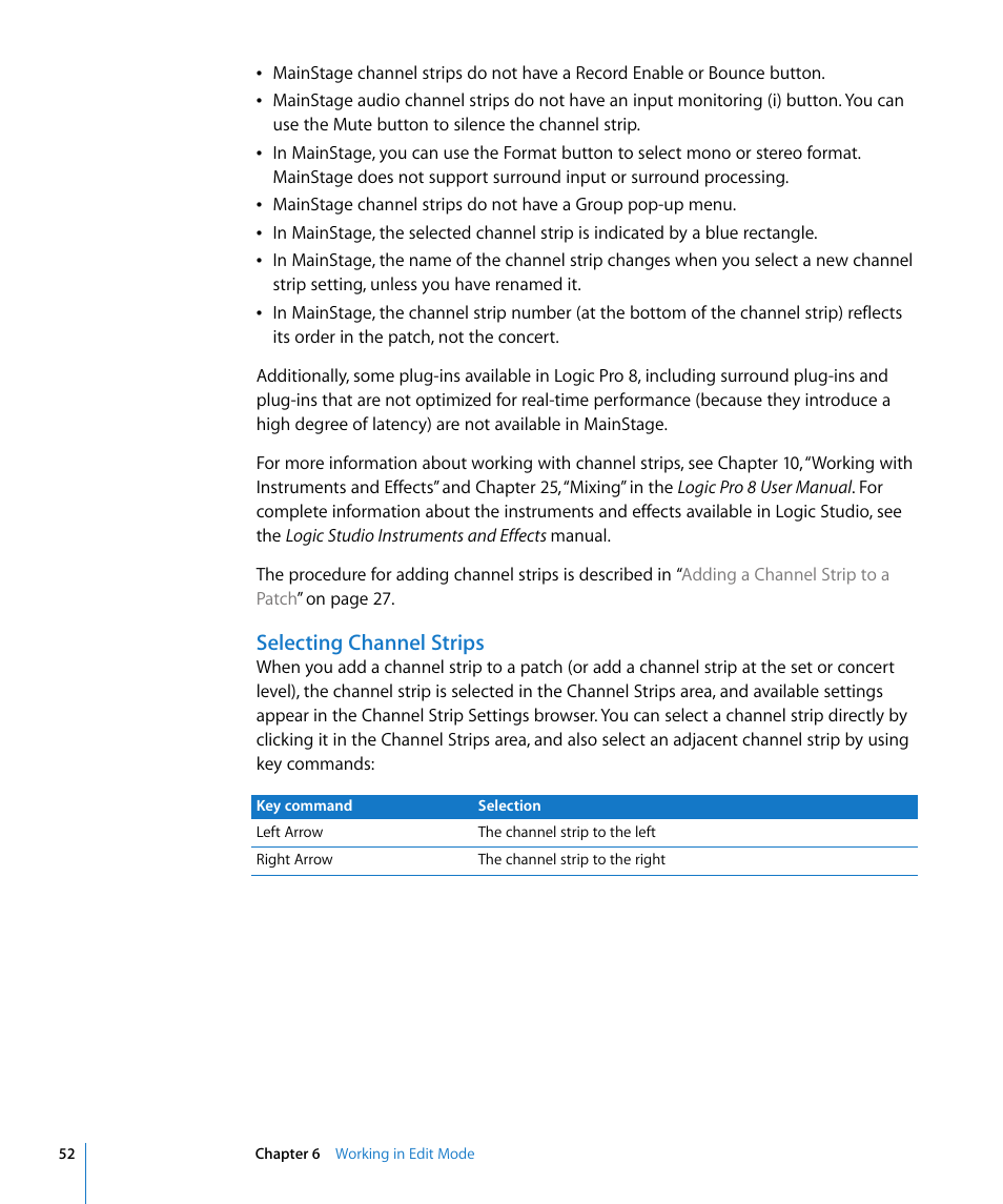 Selecting channel strips | Apple MainStage User Manual | Page 52 / 100