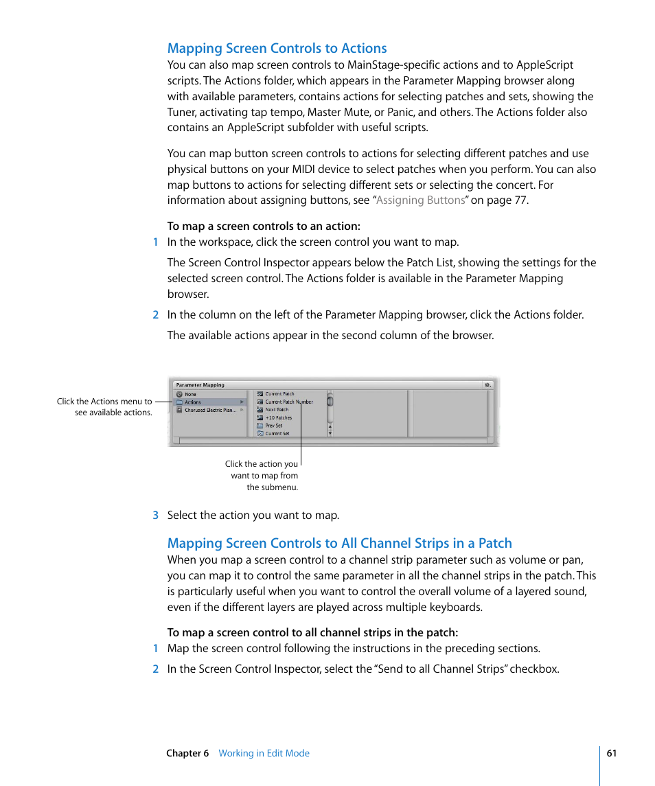 Mapping screen controls to actions | Apple MainStage User Manual | Page 61 / 100