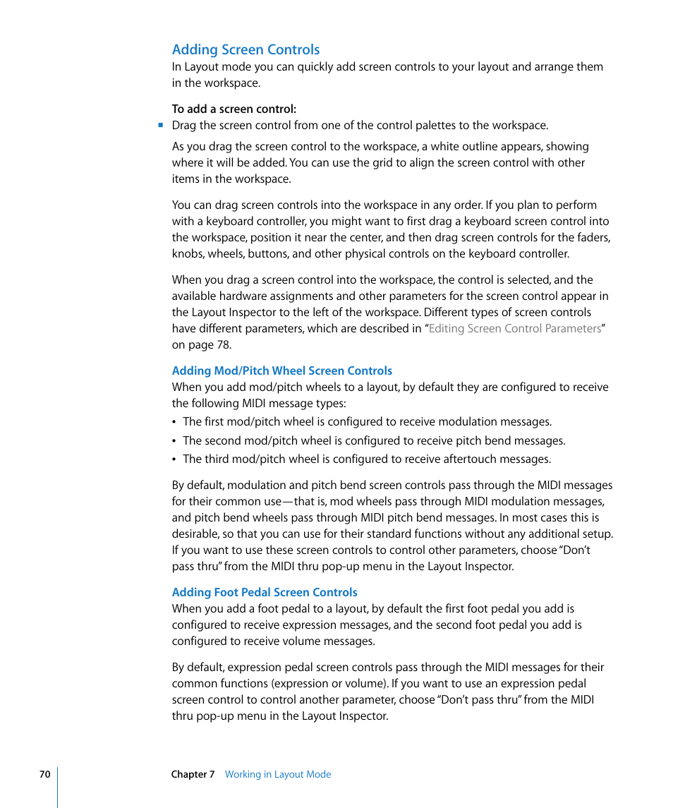 Adding screen controls | Apple MainStage User Manual | Page 70 / 100