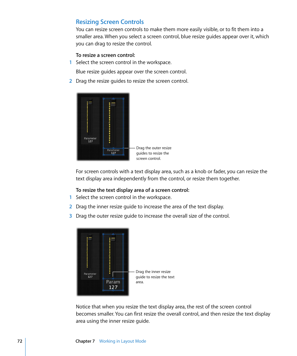 Resizing screen controls | Apple MainStage User Manual | Page 72 / 100