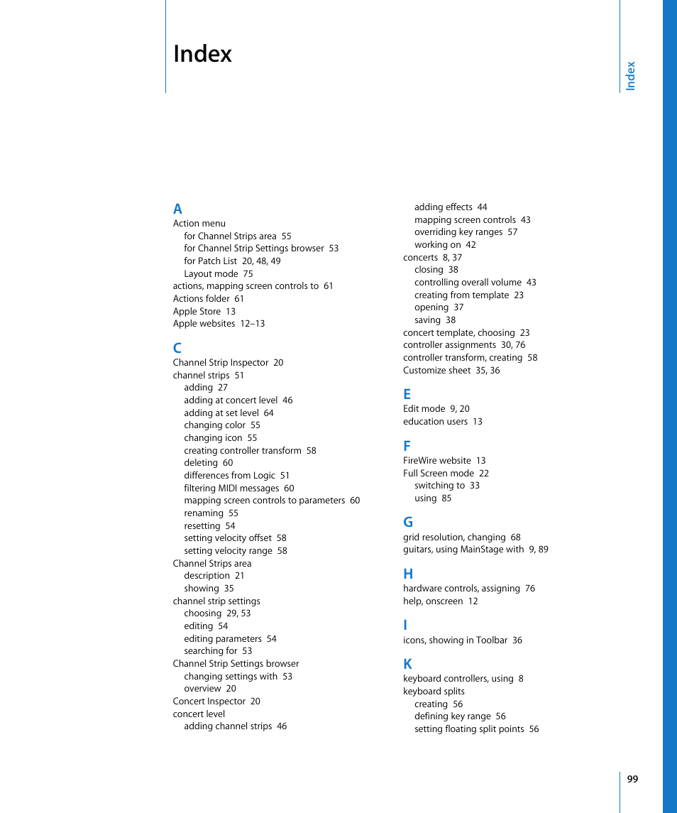 Index | Apple MainStage User Manual | Page 99 / 100