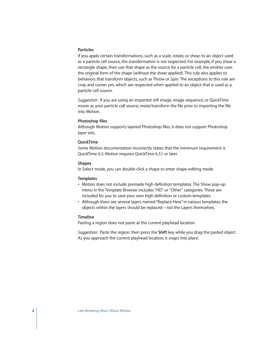 Apple Motion 1.0: Late-Breaking News User Manual | Page 2 / 9