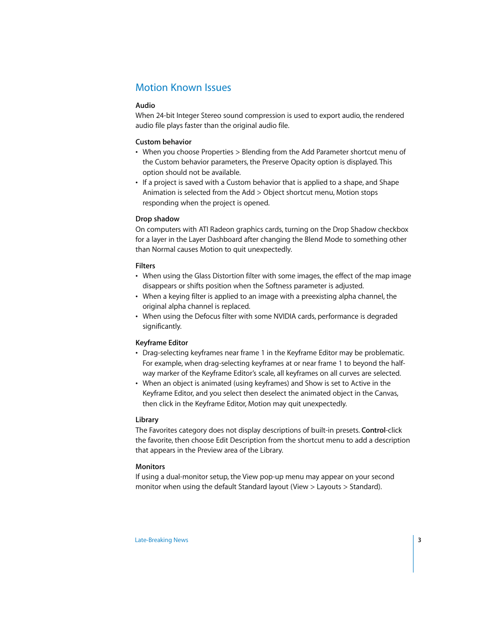 Motion known issues | Apple Motion 1.0: Late-Breaking News User Manual | Page 3 / 9