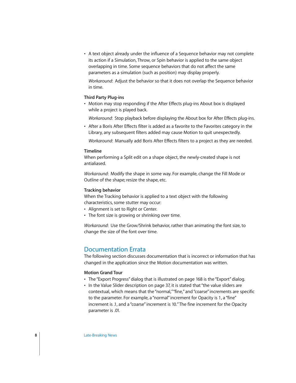 Documentation errata | Apple Motion 1.0: Late-Breaking News User Manual | Page 8 / 9