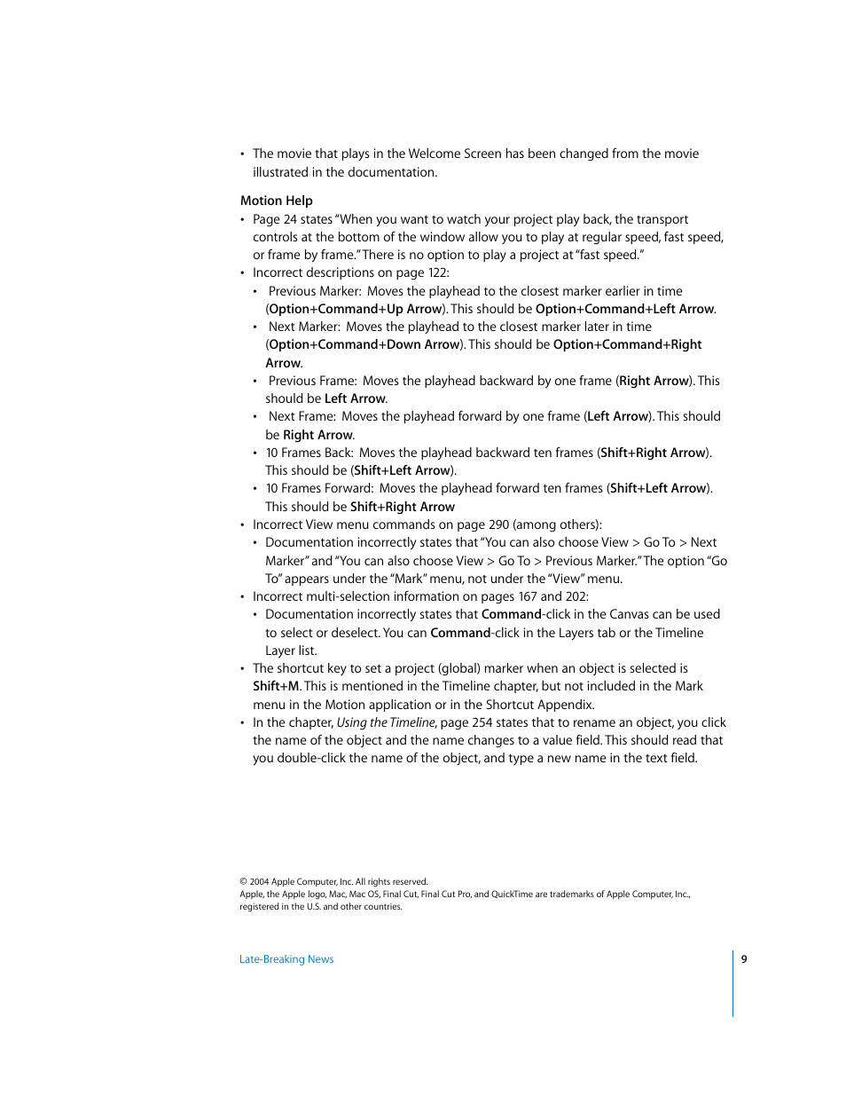 Apple Motion 1.0: Late-Breaking News User Manual | Page 9 / 9