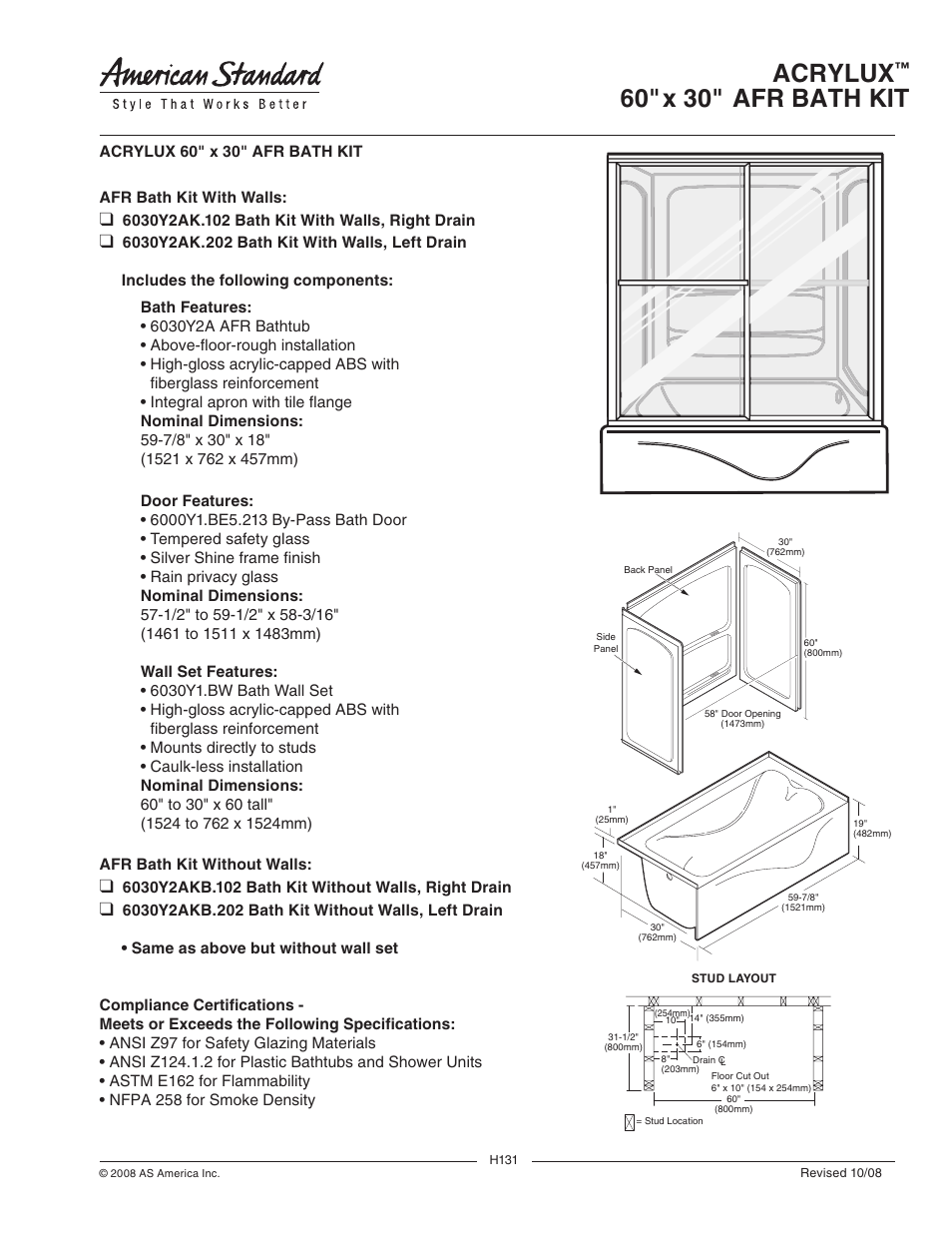 6030y2ak_60x30afr-bathkit.pdf, Acrylux, 60" x 30" afr bath kit | American Standard Acrylux 6000Y1.BE5 User Manual | Page 3 / 4