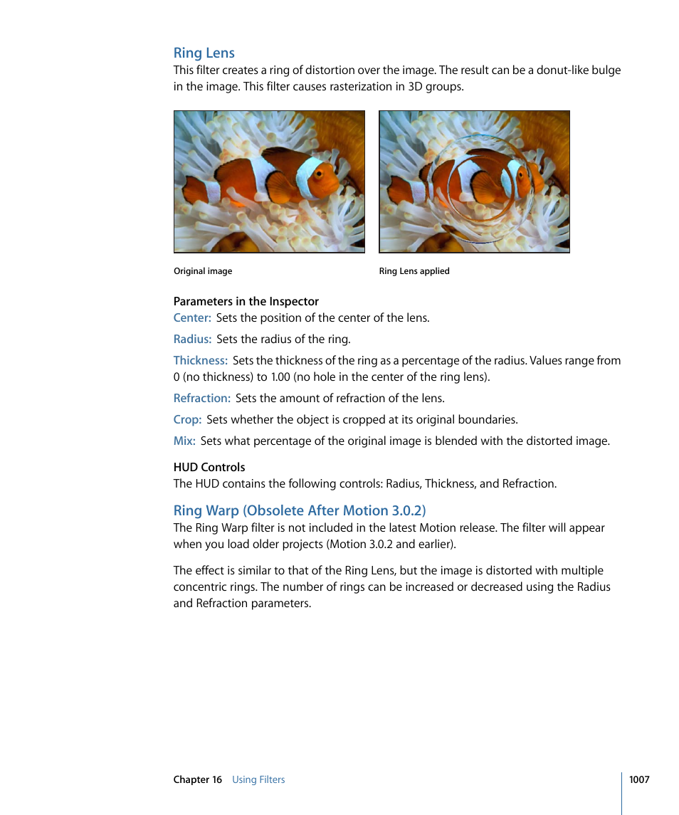 Ring lens, Ring warp (obsolete after motion 3.0.2) | Apple Motion 4 User Manual | Page 1007 / 1498