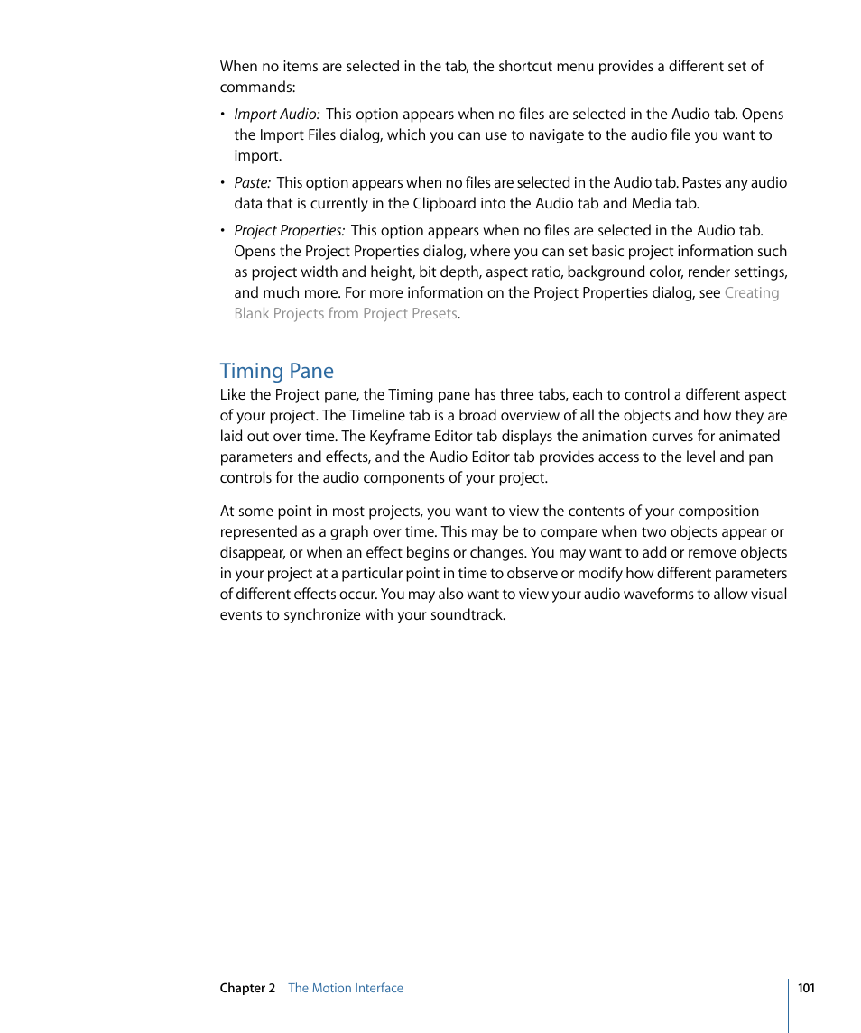 Timing pane | Apple Motion 4 User Manual | Page 101 / 1498