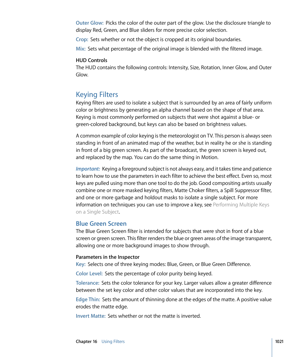 Keying filters, Blue green screen | Apple Motion 4 User Manual | Page 1021 / 1498