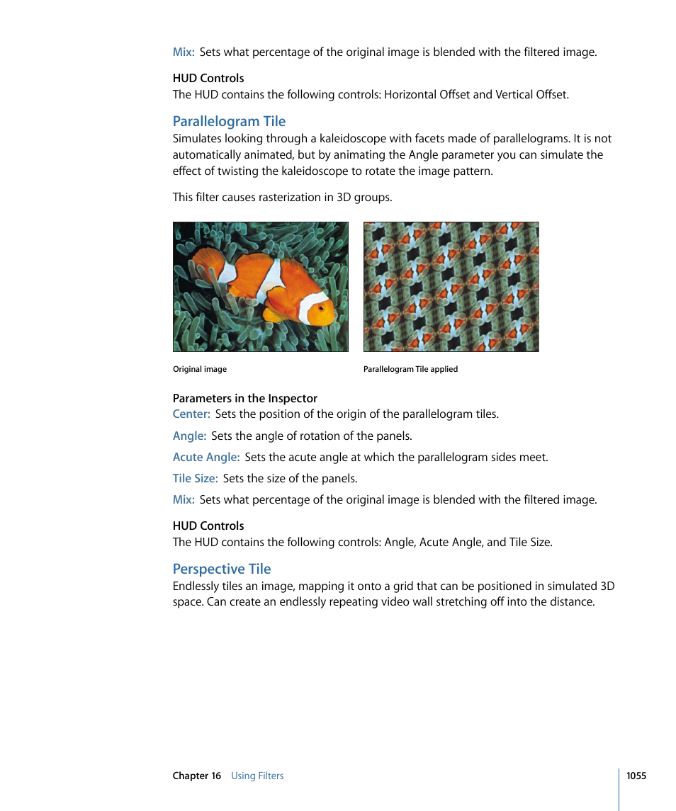 Parallelogram tile, Perspective tile | Apple Motion 4 User Manual | Page 1055 / 1498