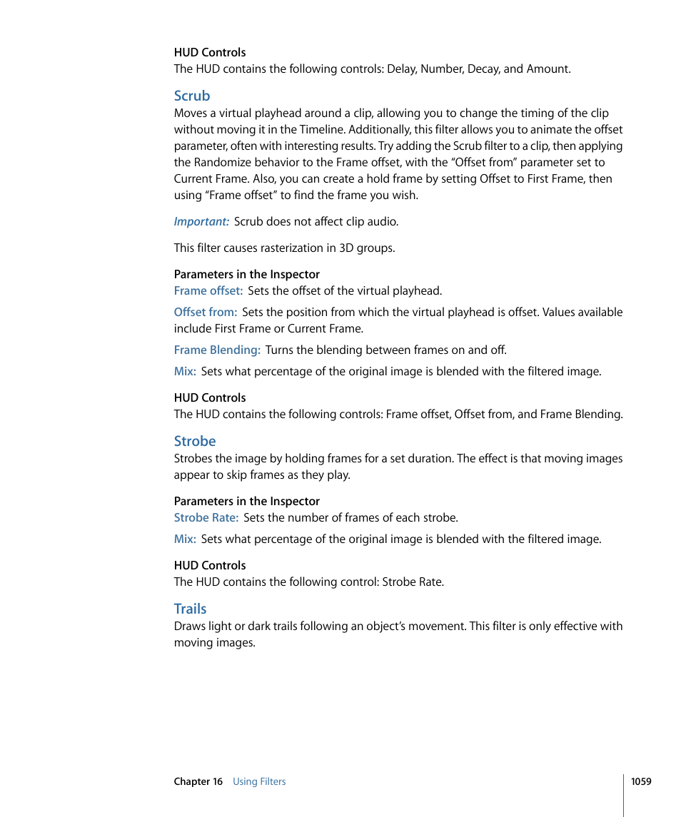 Scrub, Strobe, Trails | Apple Motion 4 User Manual | Page 1059 / 1498