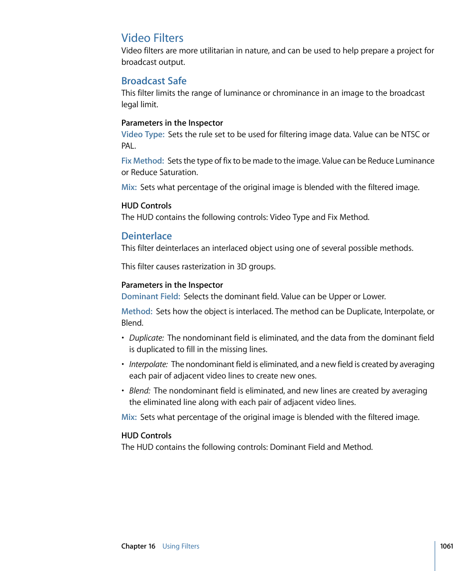 Video filters, Broadcast safe, Deinterlace | Apple Motion 4 User Manual | Page 1061 / 1498