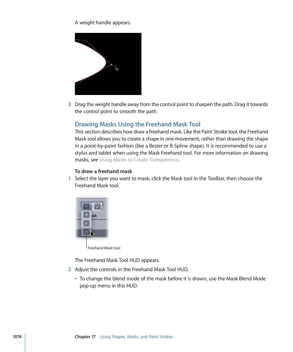 Drawing masks using the freehand mask tool | Apple Motion 4 User Manual | Page 1074 / 1498