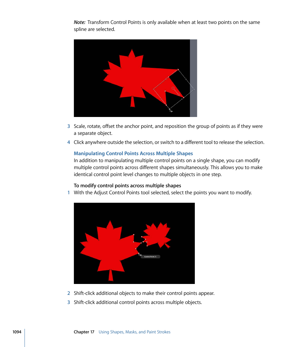 Manipulating control points across multiple shapes | Apple Motion 4 User Manual | Page 1094 / 1498