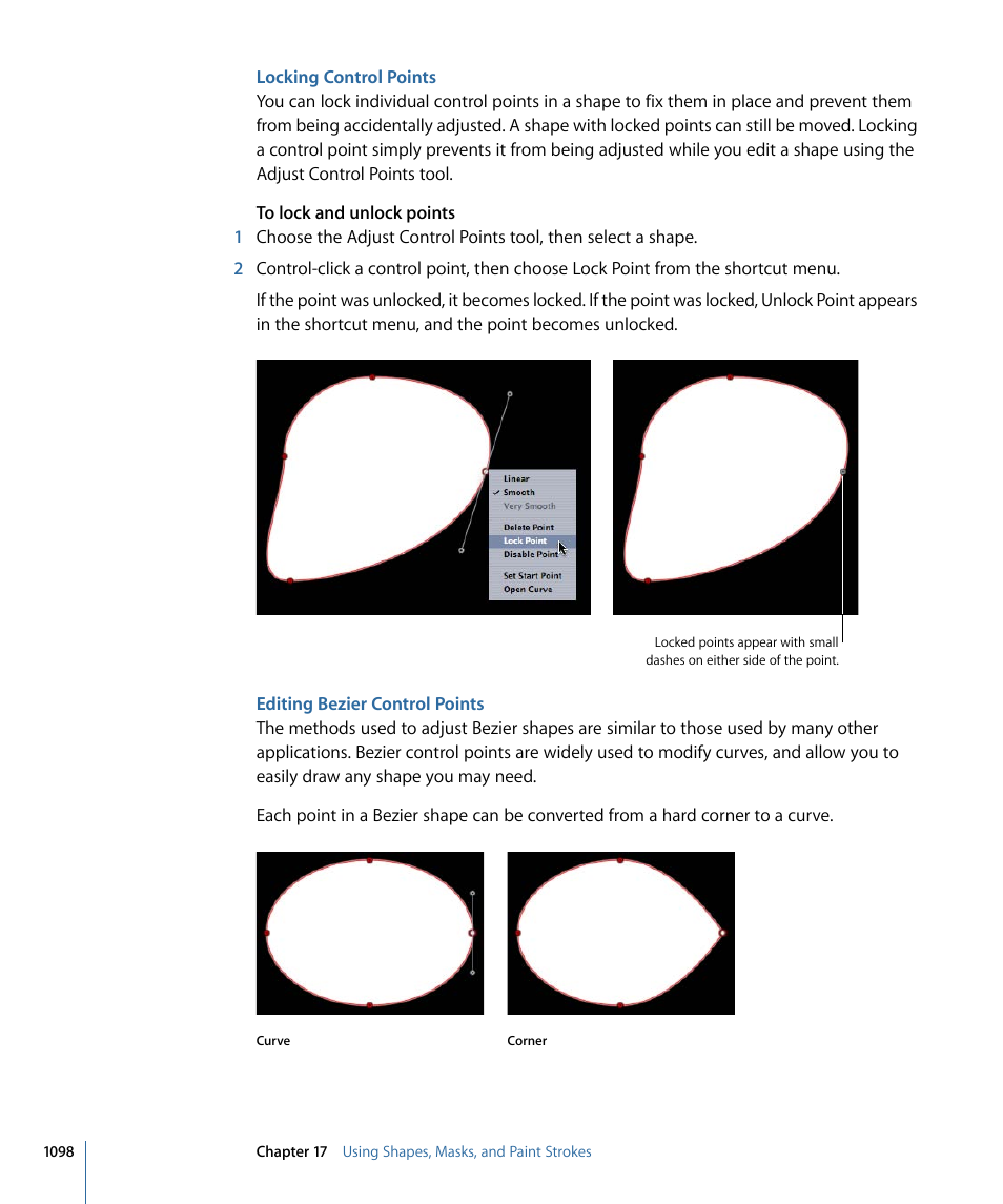 Locking control points, Editing bezier control points, Editing | Bezier control points, Editing bezier control, Points | Apple Motion 4 User Manual | Page 1098 / 1498