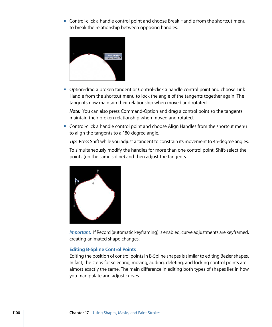 Editing b-spline control points, Editing b-spline, Control points | Apple Motion 4 User Manual | Page 1100 / 1498