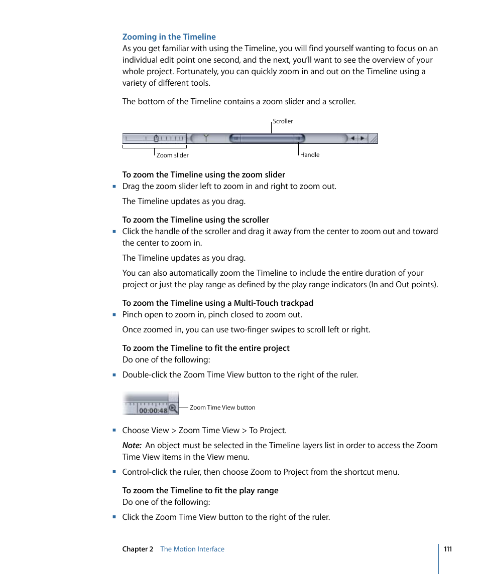 Zooming in the timeline | Apple Motion 4 User Manual | Page 111 / 1498
