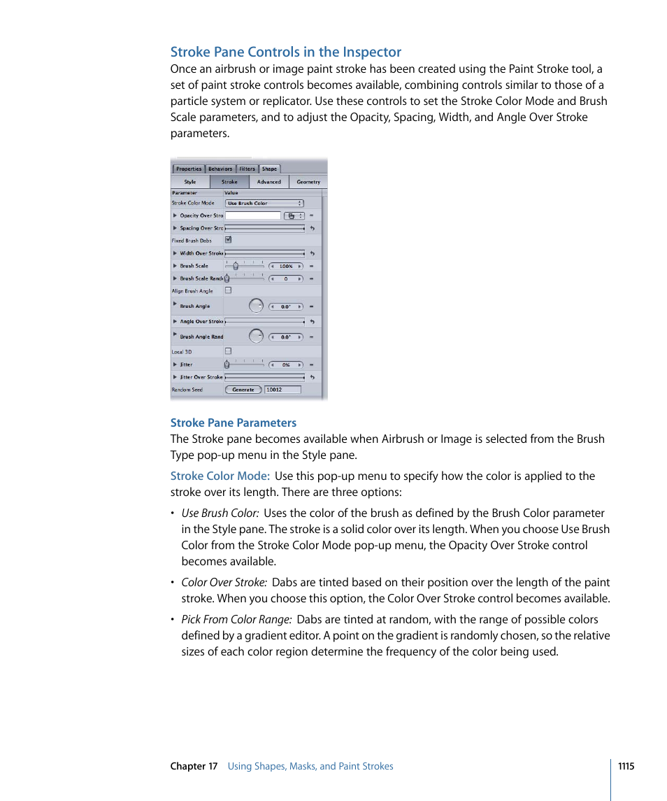 Stroke pane controls in the inspector, Stroke pane parameters, Stroke | Pane controls in the inspector | Apple Motion 4 User Manual | Page 1115 / 1498