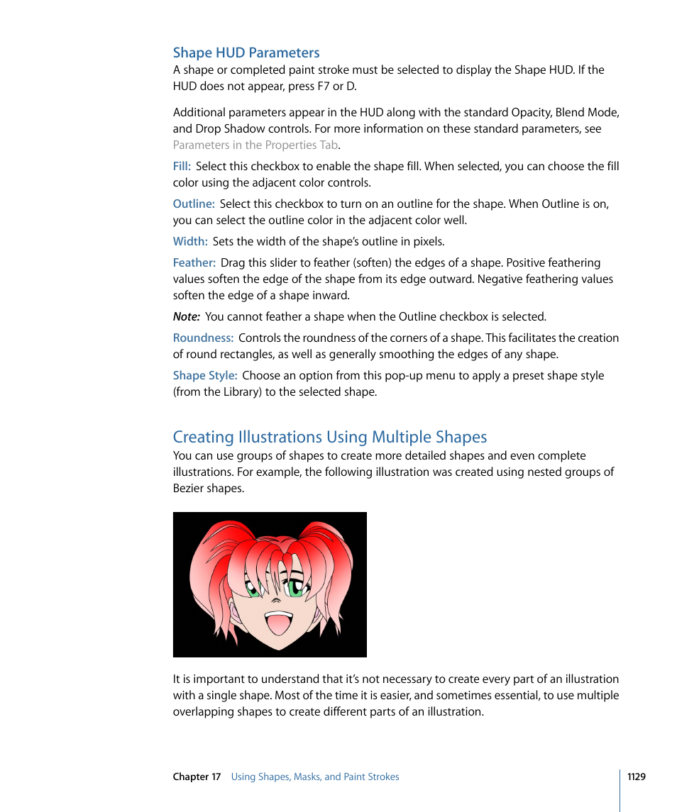 Shape hud parameters, Creating illustrations using multiple shapes | Apple Motion 4 User Manual | Page 1129 / 1498