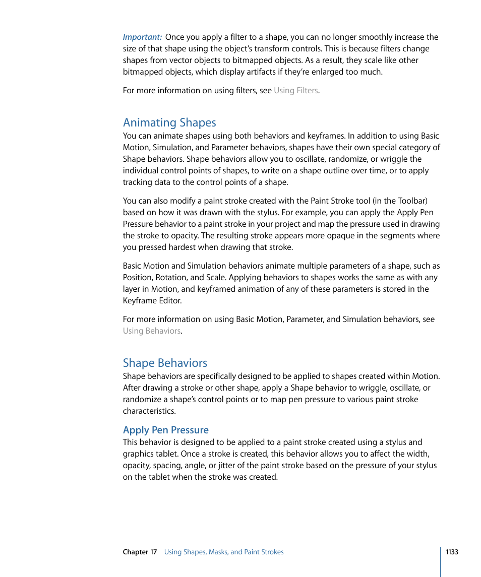Animating shapes, Shape behaviors, Apply pen pressure | Apple Motion 4 User Manual | Page 1133 / 1498
