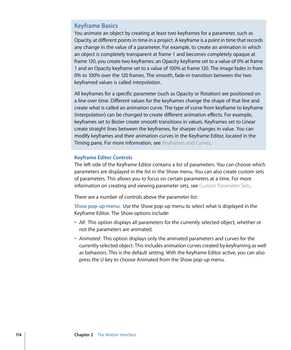 Keyframe editor controls, Keyframe basics | Apple Motion 4 User Manual | Page 114 / 1498