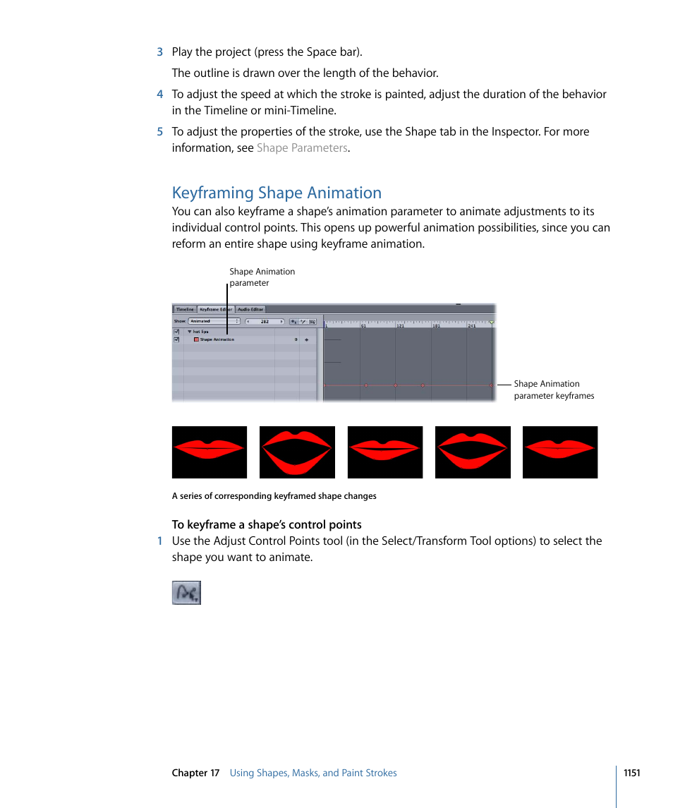 Keyframing shape animation | Apple Motion 4 User Manual | Page 1151 / 1498