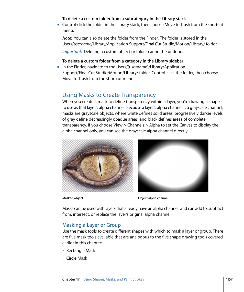 Using masks to create transparency, Masking a layer or group | Apple Motion 4 User Manual | Page 1157 / 1498