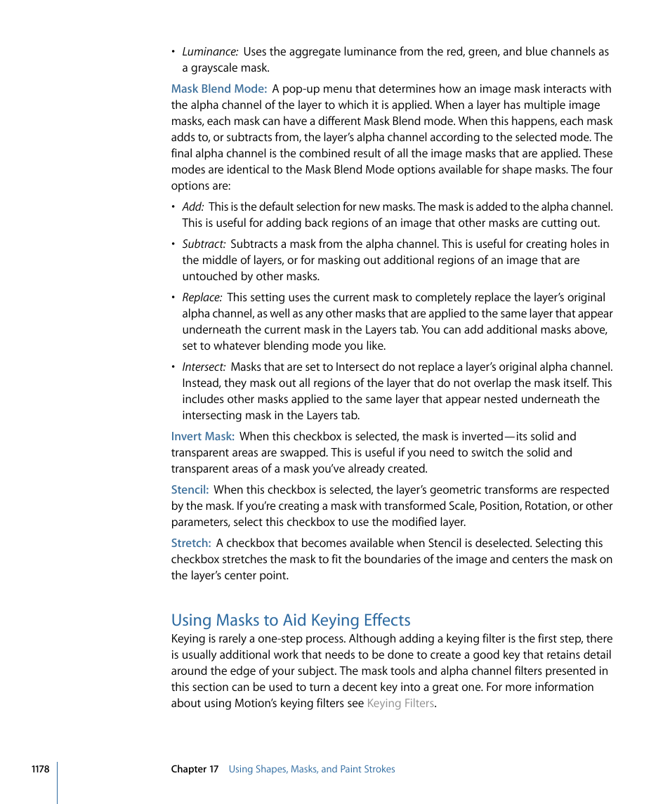 Using masks to aid keying effects | Apple Motion 4 User Manual | Page 1178 / 1498