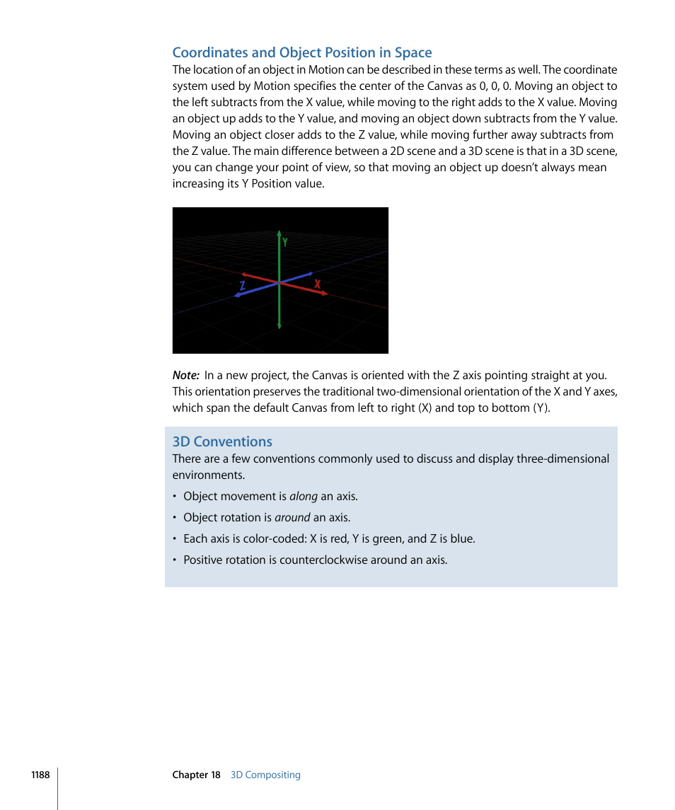 Coordinates and object position in space, 3d conventions | Apple Motion 4 User Manual | Page 1188 / 1498