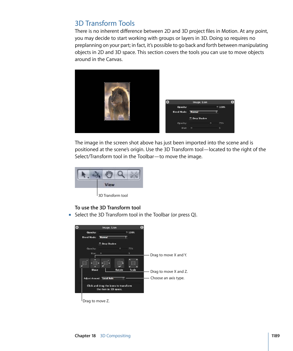 3d transform tools | Apple Motion 4 User Manual | Page 1189 / 1498