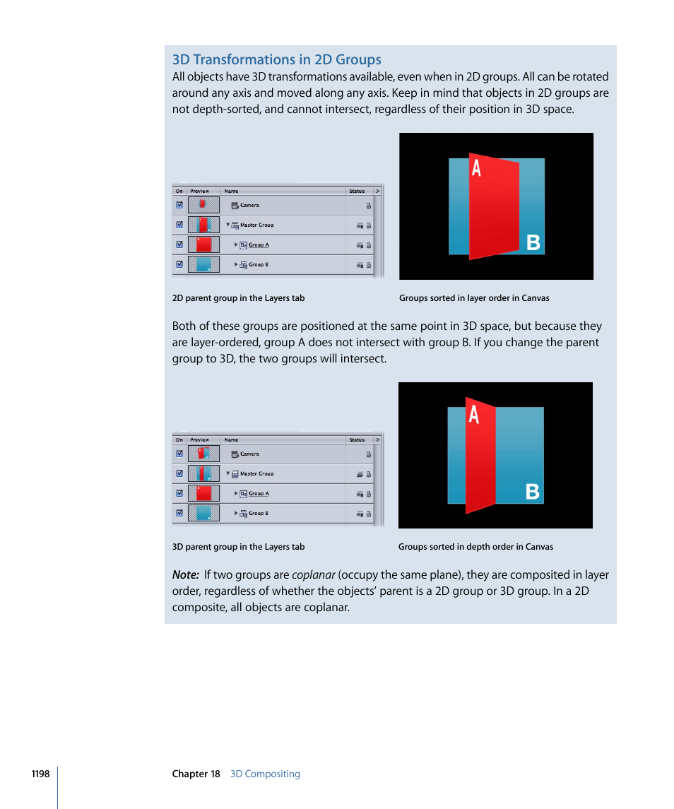 3d transformations in 2d groups | Apple Motion 4 User Manual | Page 1198 / 1498