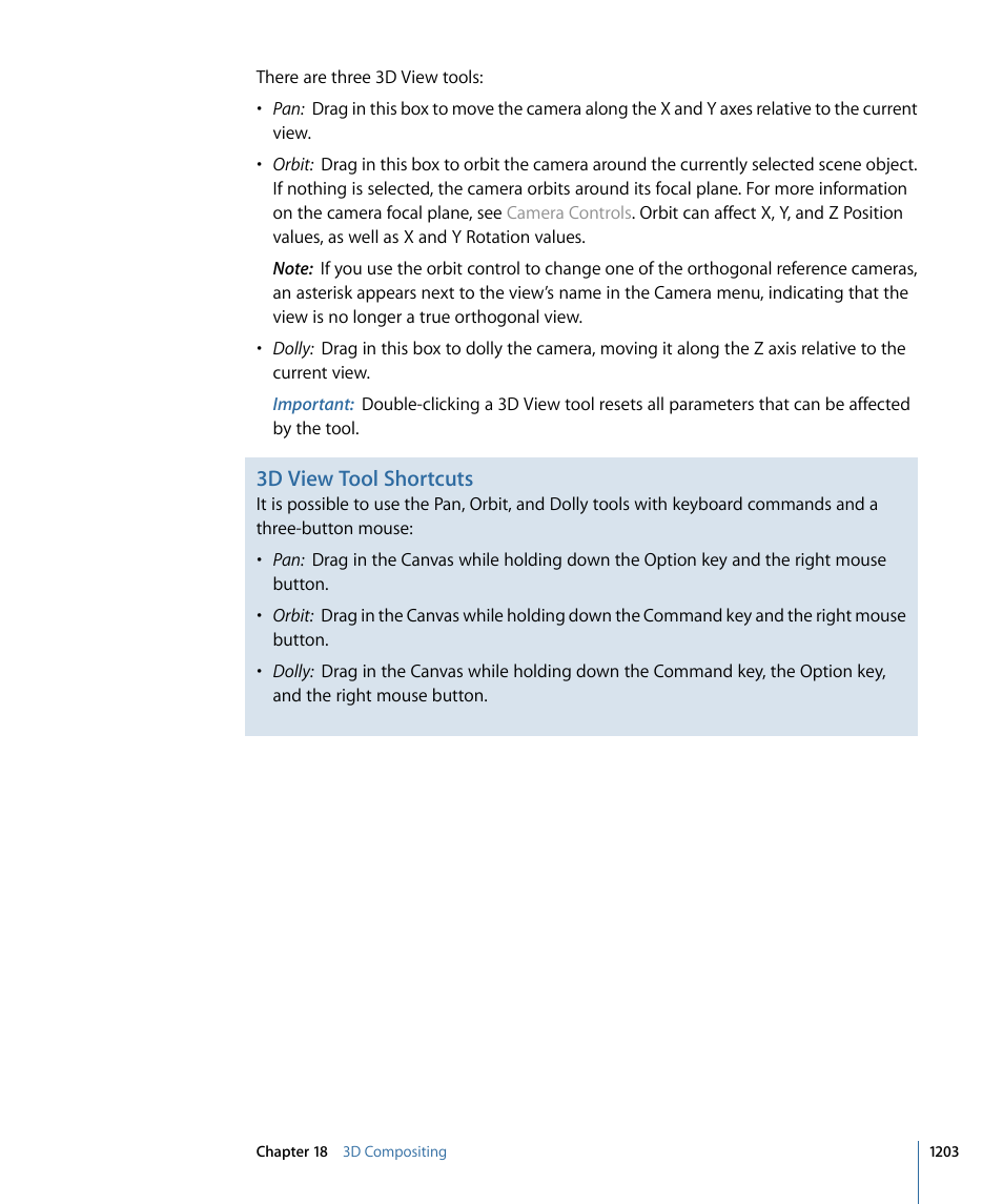 3d view tool shortcuts | Apple Motion 4 User Manual | Page 1203 / 1498