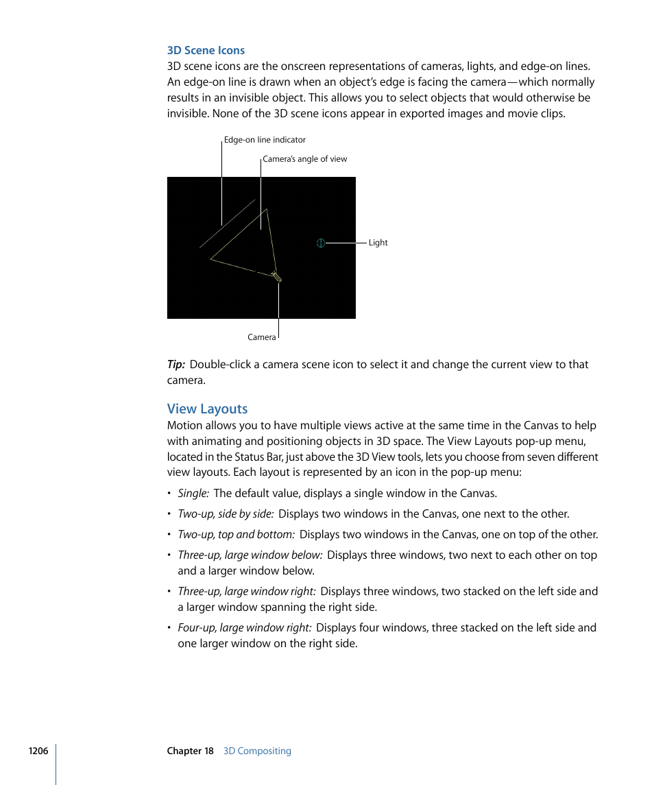 3d scene icons, View layouts | Apple Motion 4 User Manual | Page 1206 / 1498