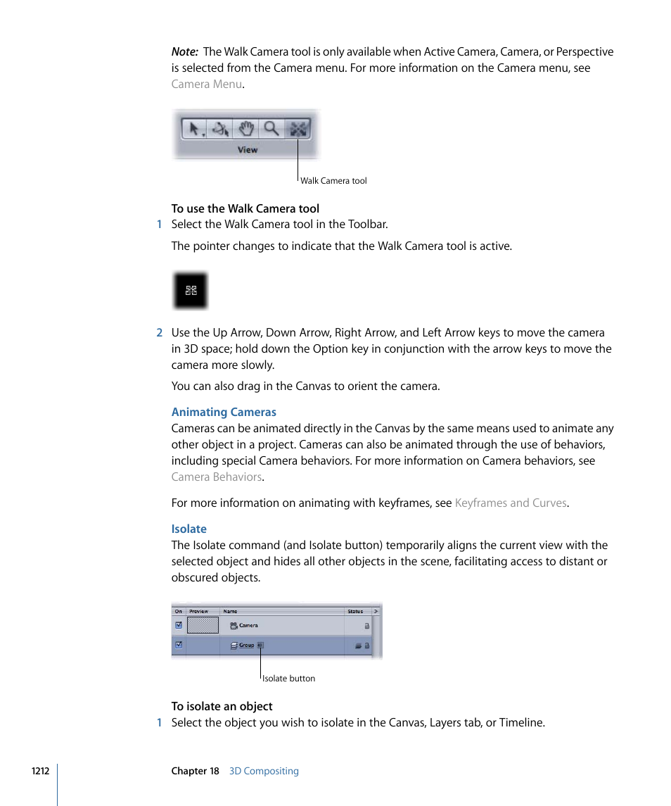 Animating cameras, Isolate | Apple Motion 4 User Manual | Page 1212 / 1498