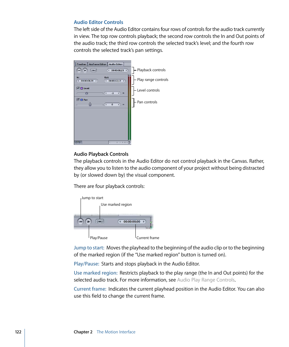 Audio editor controls | Apple Motion 4 User Manual | Page 122 / 1498