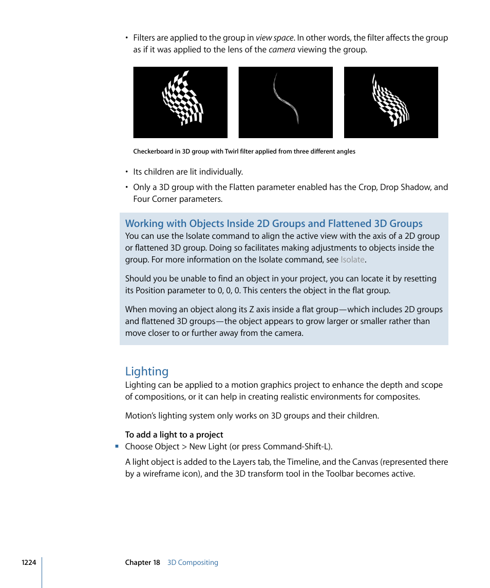 Lighting, Working | Apple Motion 4 User Manual | Page 1224 / 1498