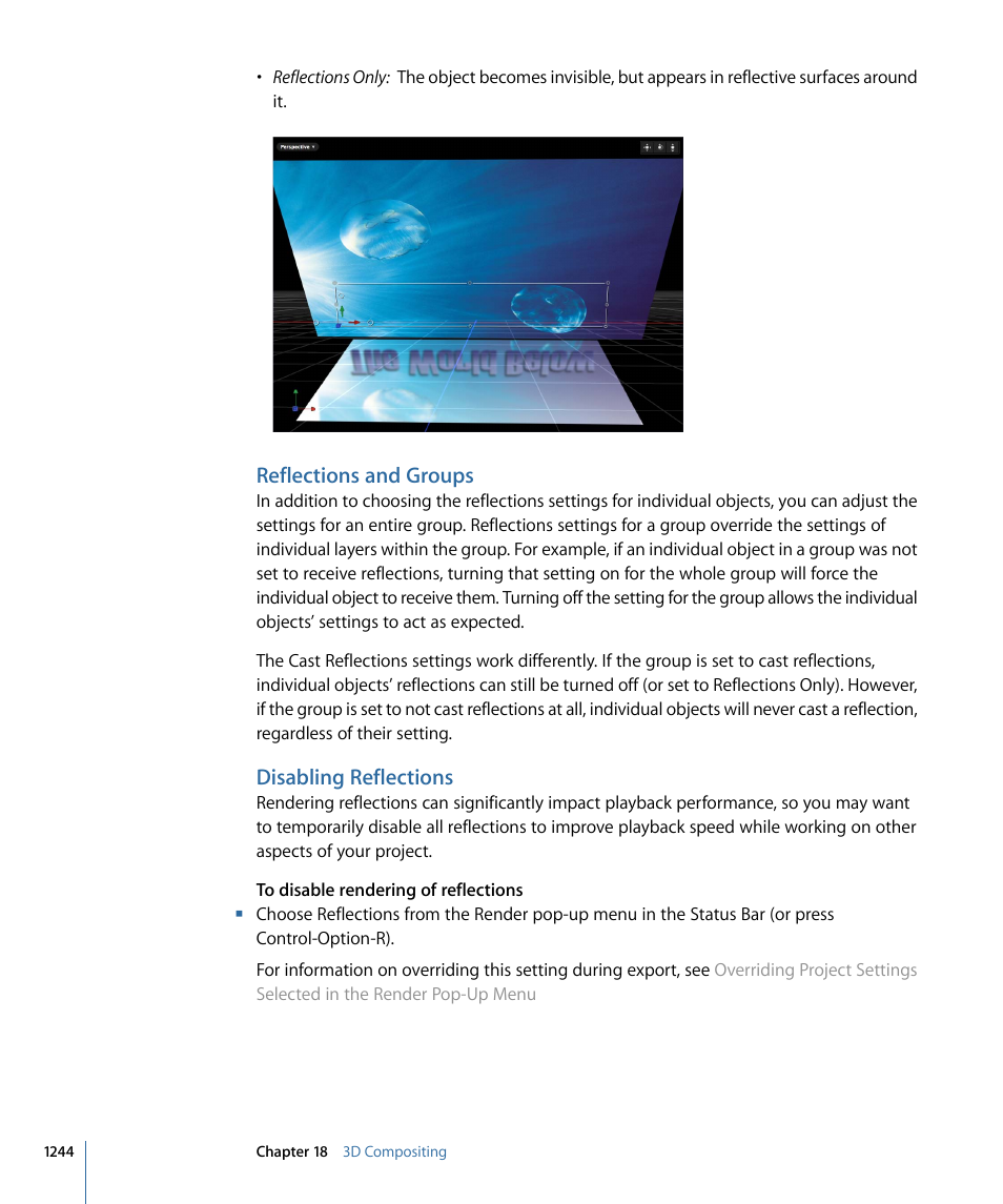 Reflections and groups, Disabling reflections | Apple Motion 4 User Manual | Page 1244 / 1498