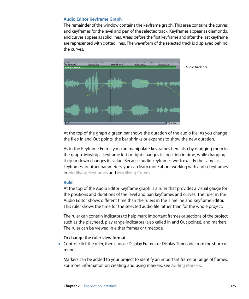 Audio editor keyframe graph, Ruler | Apple Motion 4 User Manual | Page 125 / 1498