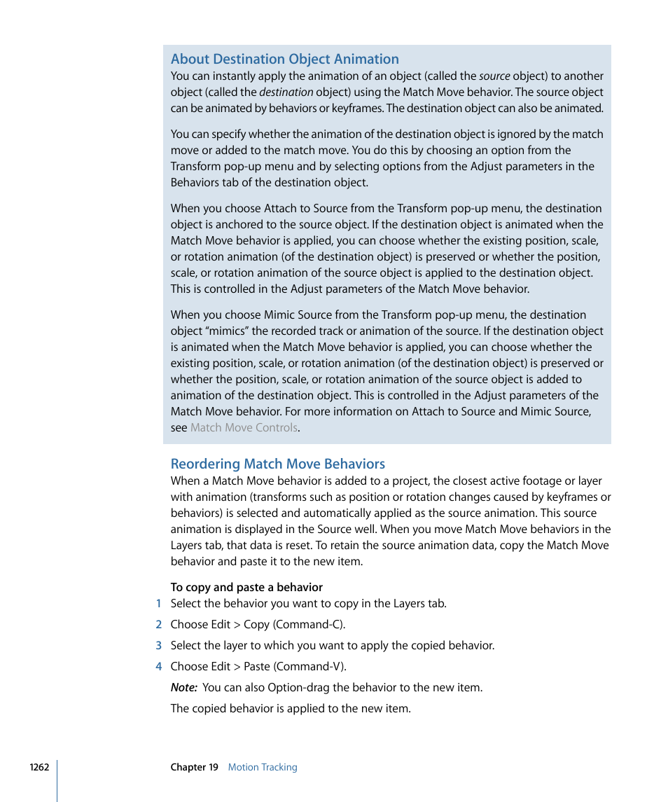 Reordering match move behaviors, About destination object animation | Apple Motion 4 User Manual | Page 1262 / 1498