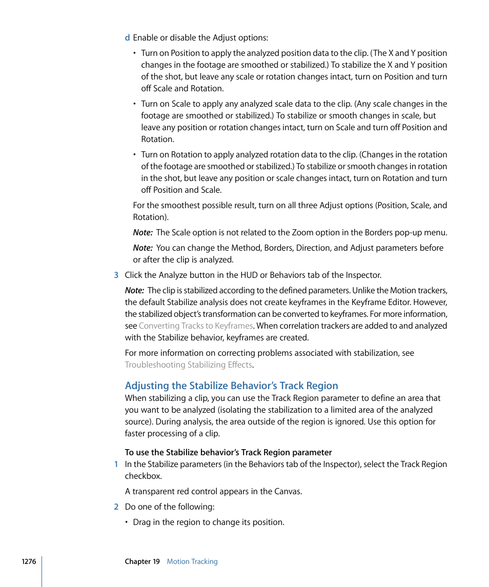 Adjusting the stabilize behavior’s track region | Apple Motion 4 User Manual | Page 1276 / 1498