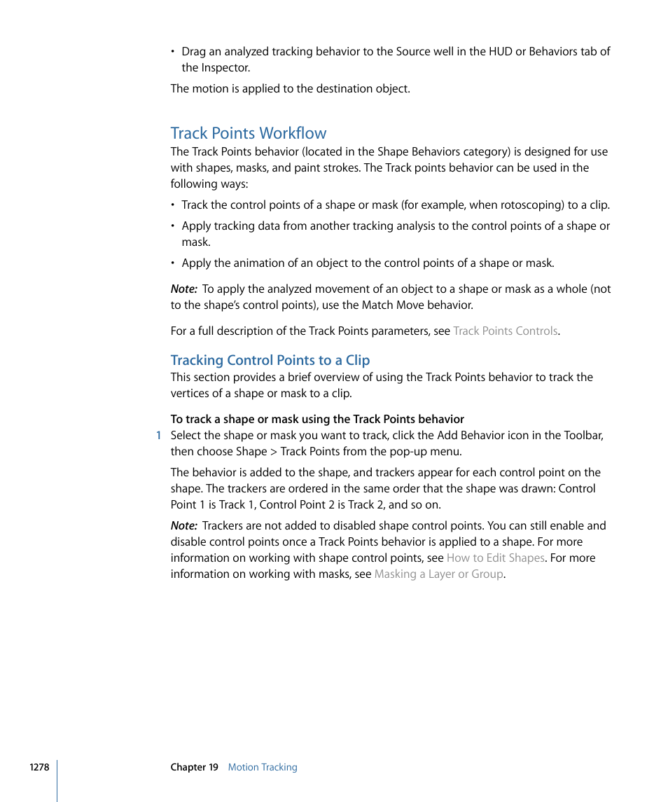 Track points workflow, Tracking control points to a clip | Apple Motion 4 User Manual | Page 1278 / 1498