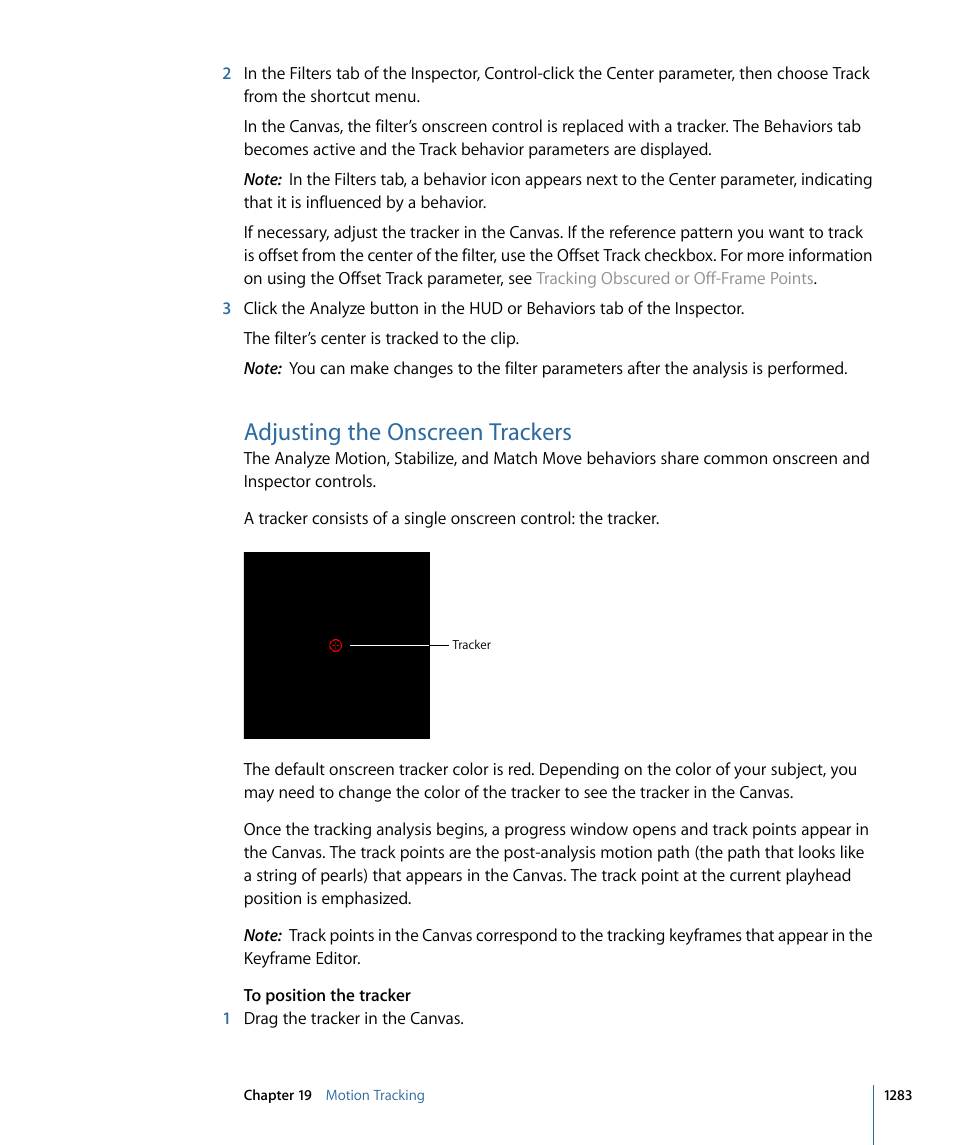 Adjusting the onscreen trackers, Adjusting the onscreen, Trackers | Apple Motion 4 User Manual | Page 1283 / 1498