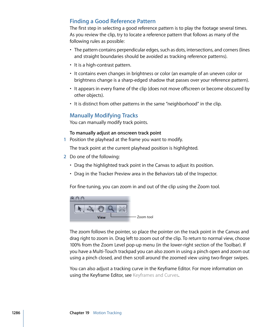 Finding a good reference pattern, Manually modifying tracks | Apple Motion 4 User Manual | Page 1286 / 1498