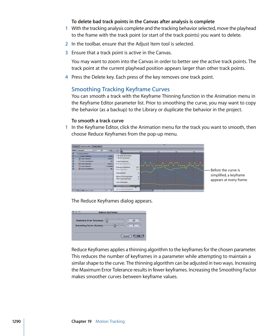 Smoothing tracking keyframe curves | Apple Motion 4 User Manual | Page 1290 / 1498