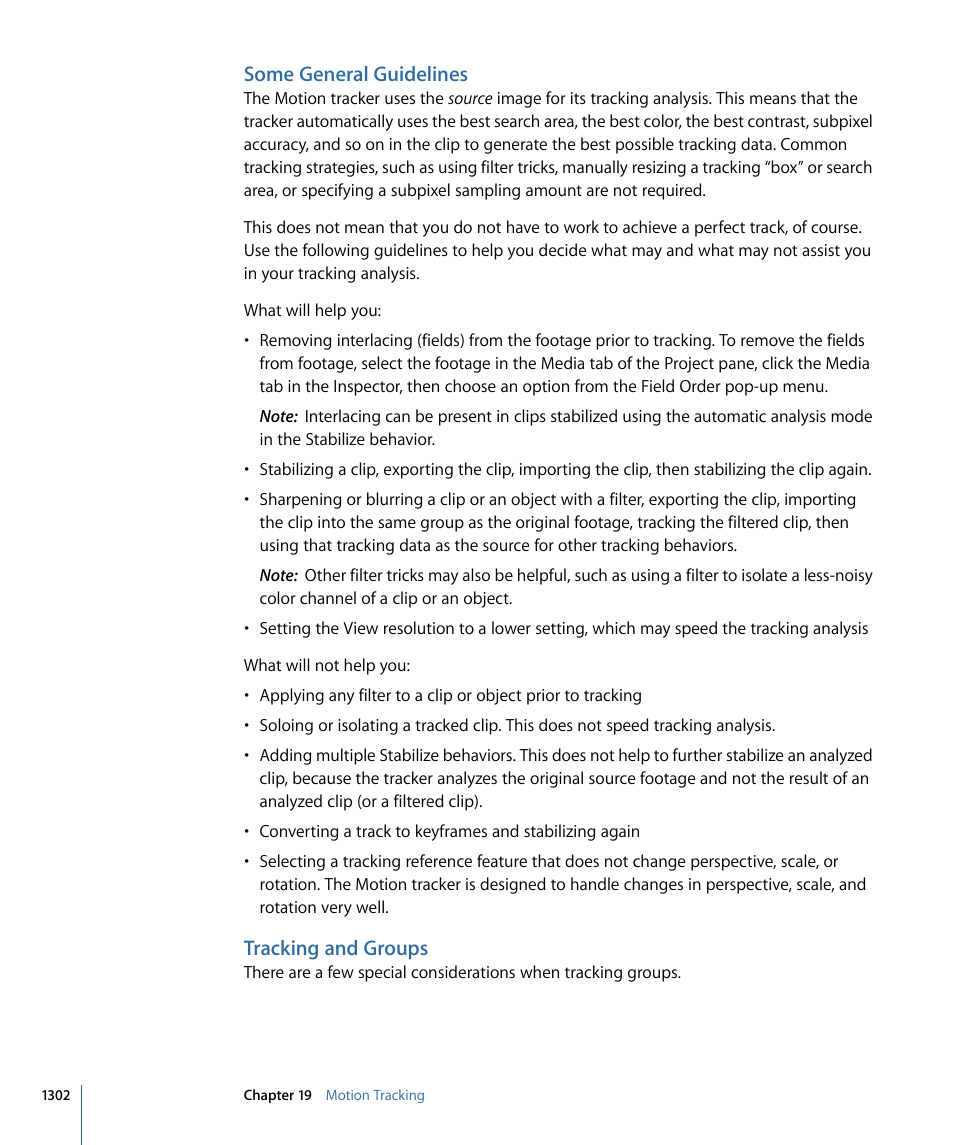 Some general guidelines, Tracking and groups | Apple Motion 4 User Manual | Page 1302 / 1498