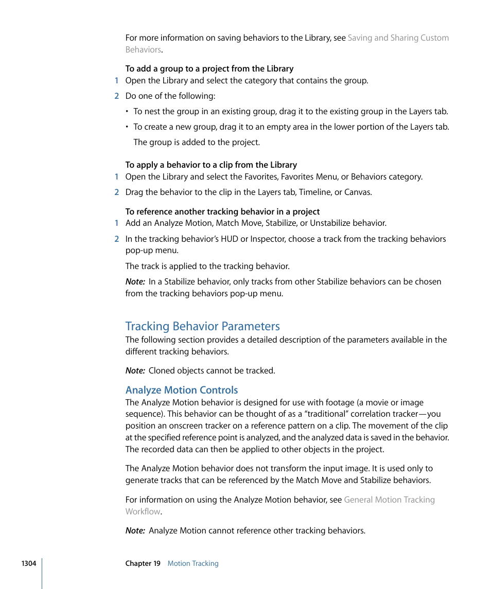 Tracking behavior parameters, Analyze motion controls | Apple Motion 4 User Manual | Page 1304 / 1498