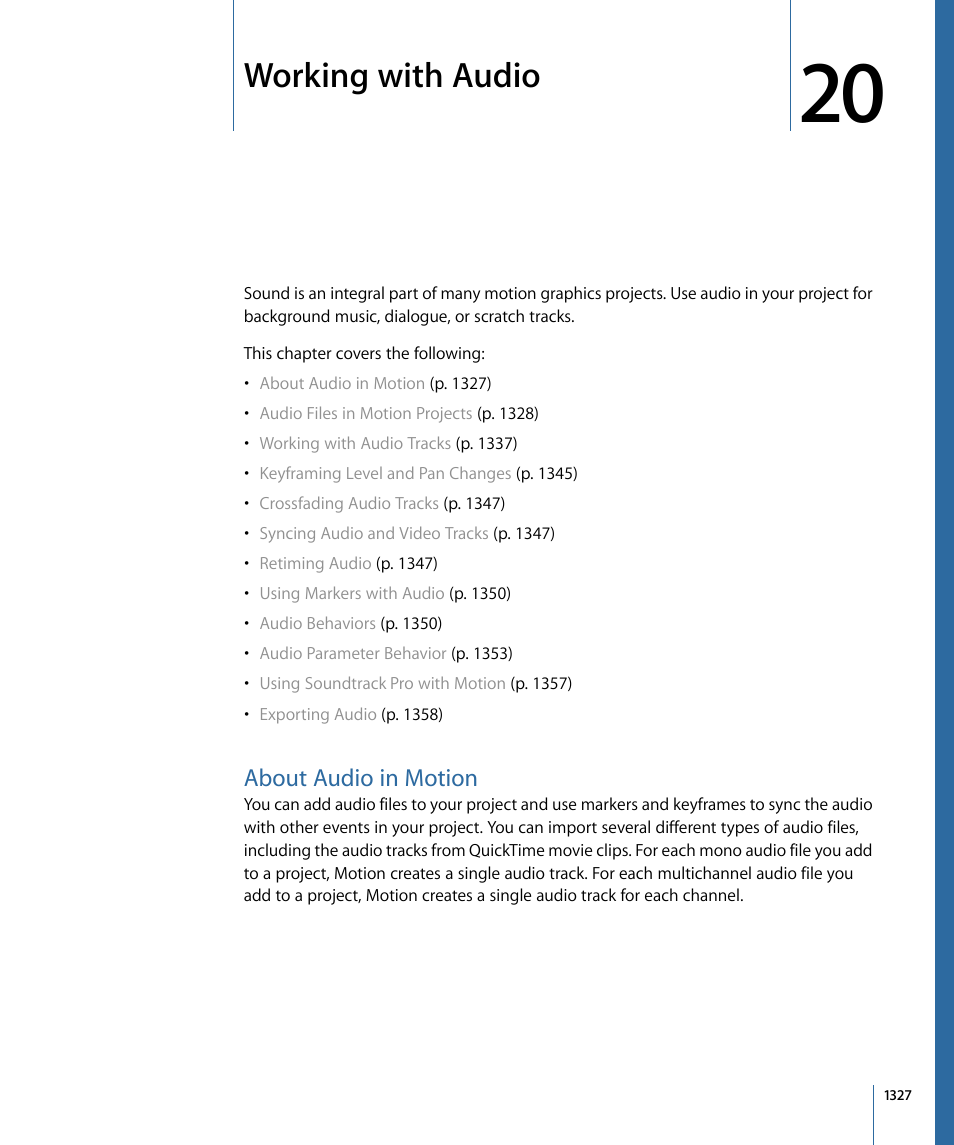 Working with audio, About audio in motion | Apple Motion 4 User Manual | Page 1327 / 1498