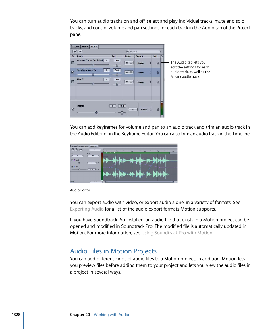 Audio files in motion projects | Apple Motion 4 User Manual | Page 1328 / 1498