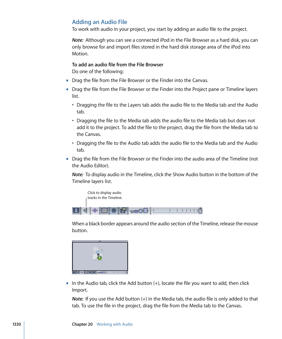 Adding an audio file | Apple Motion 4 User Manual | Page 1330 / 1498