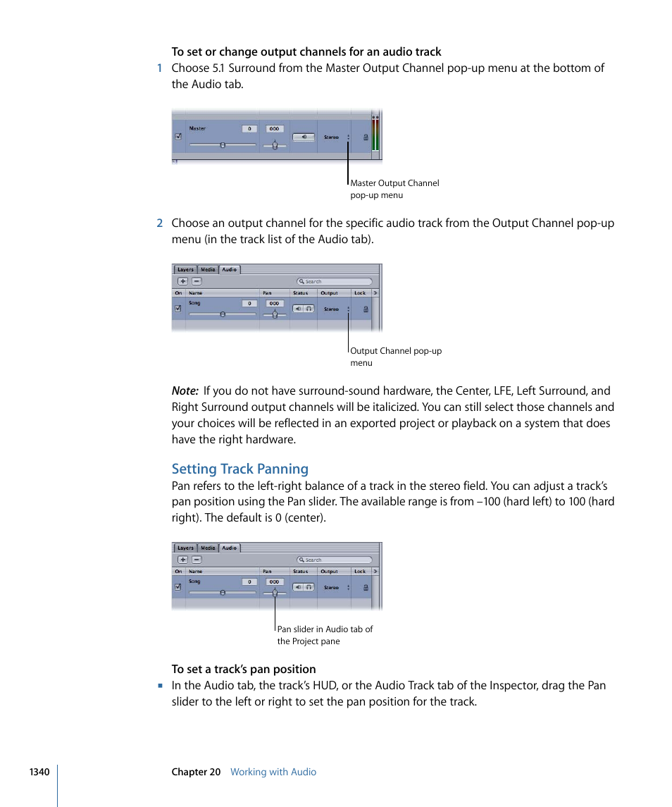 Setting track panning | Apple Motion 4 User Manual | Page 1340 / 1498
